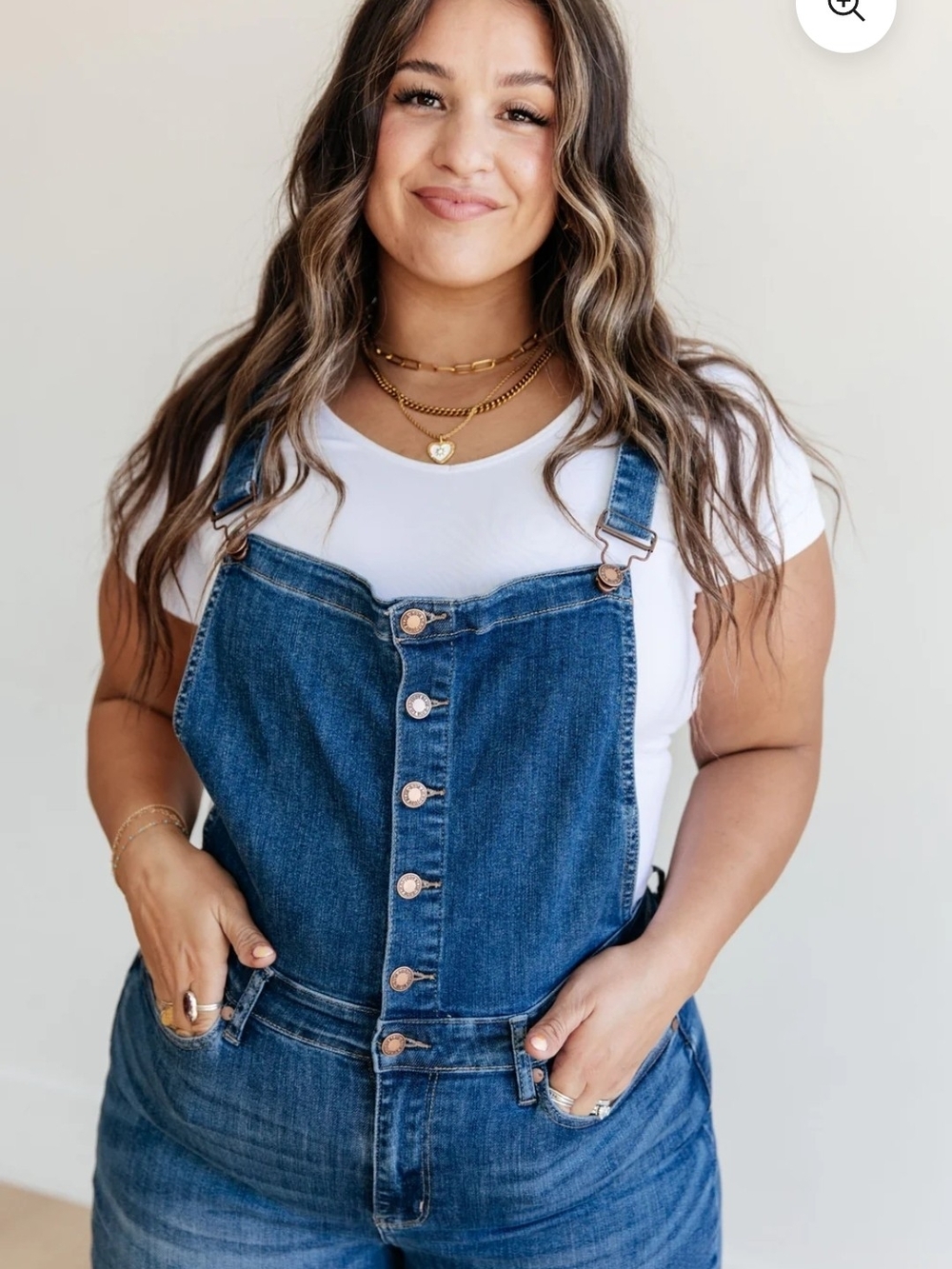 Plus Size Button-Front Denim Overalls - Blue - Picture 2 of 14